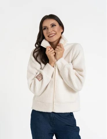 Kurtki przejściowe - Bluza damska sherpa ze stójką KREMOWY - produkt 1