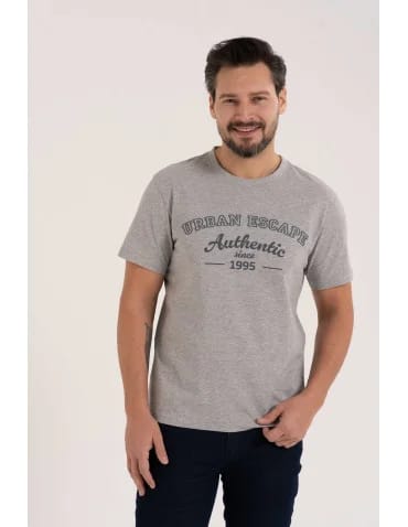 Koszulki z krótkim rękawem - Koszulka męska bawełniana T-shirt z nadrukiem i krótkim rękawem SZARY MELANŻ - produkt 1