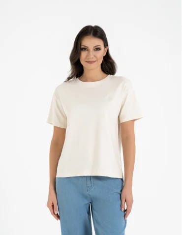T-shirt damski luźny z haftowanym wzorem