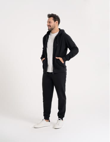 Bluzy dresowe - Bluza męska rozpinana gładka bawełniana z kieszeniami CZARNY - produkt 1