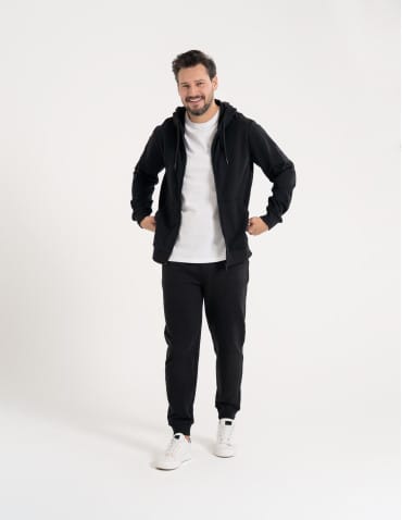 Bluzy dresowe - Bluza męska rozpinana gładka bawełniana z kieszeniami CZARNY - produkt 11