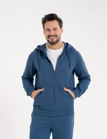 Bluzy dresowe - Bluza męska rozpinana gładka bawełniana z kieszeniami NIEBIESKI - produkt 2