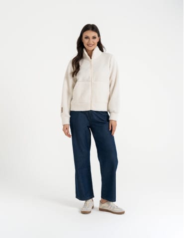 Kurtki przejściowe - Bluza damska sherpa ze stójką KREMOWY - produkt 7