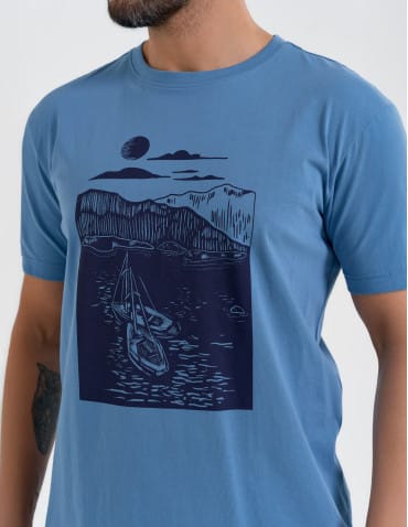 Koszulki i Tank Topy - T-shirt męski koszulka z motywem żeglarskim NIEBIESKI - produkt 6