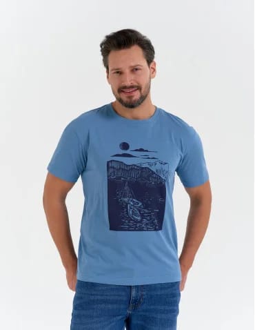 Koszulki i Tank Topy - T-shirt męski koszulka z motywem żeglarskim NIEBIESKI - produkt 1