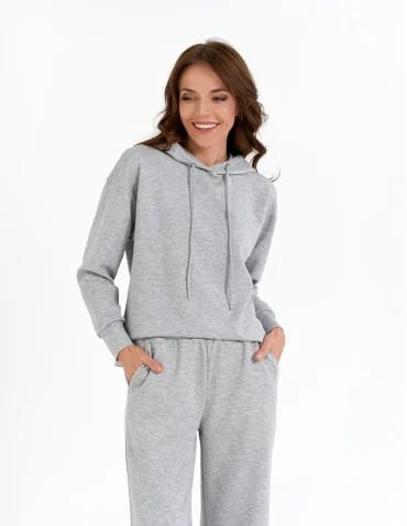 Bluzy damskie - Damska bluza wkładana przez głowę z kapturem SZARY - produkt 1