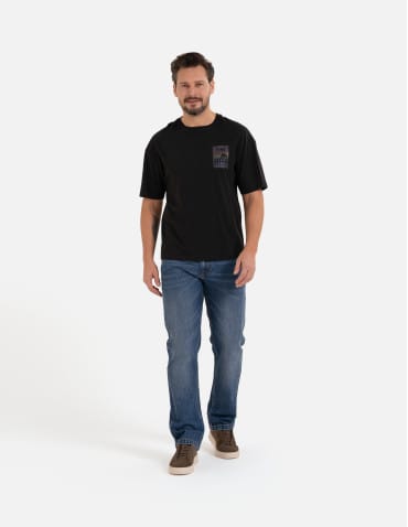 Koszulki z krótkim rękawem - T-shirt męski koszulka bawełniana oversize z nadrukiem holograficznym CZARNY - produkt 4
