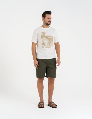 Koszulki i Tank Topy - T-shirt męski bawełniany z nadrukiem BEŻOWY - produkt 4