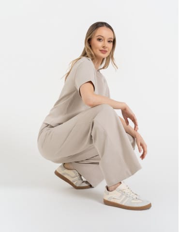 Spodnie dresowe - Spodnie damskie dresowe bawełniane z wysokim stanem SZARY - produkt 8