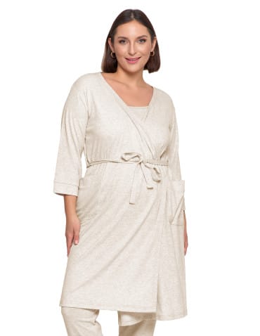 Krótki szlafrok damski Plus Size z prążkowanej dzianiny