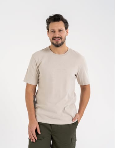 Koszulki z krótkim rękawem - Koszulka męska t-shirt z bawełny czesanej BEŻOWY - produkt 1