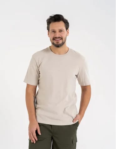 Koszulki z krótkim rękawem - Koszulka męska t-shirt z bawełny czesanej BEŻOWY - produkt 1