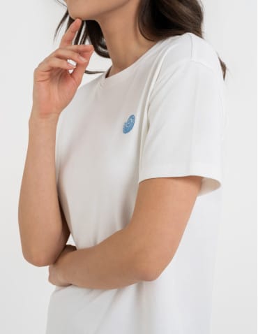 Koszulki i T-shirty - T-shirt damski luźny z haftowanym wzorem BIAŁY - produkt 3