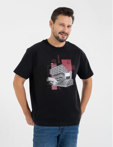 T-shirt męski bawełniany oversize z nadrukiem architektonicznym