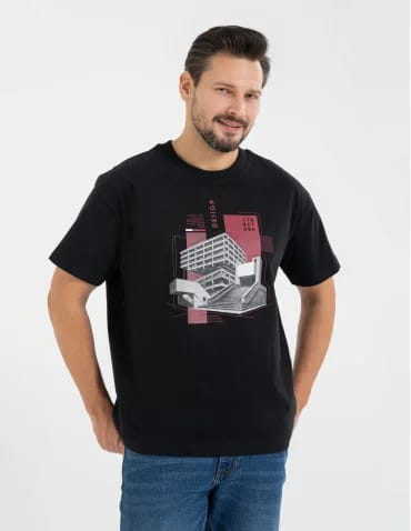 T-shirt męski bawełniany oversize z nadrukiem architektonicznym