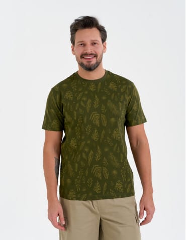 Męski T-shirt bawełniany z motywem roślinnym