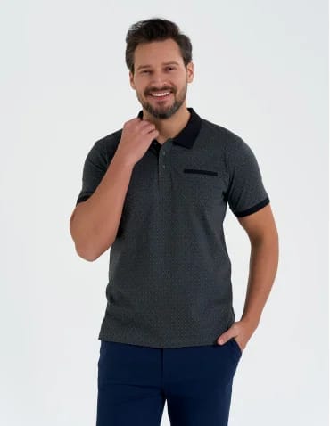 Koszulki polo - Koszulka polo męska z krótkim rękawem wzorzysta WZÓR 3 - produkt 1