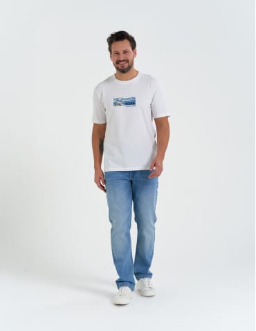 Koszulki z krótkim rękawem - T-shirt męski z nadrukiem morza BIAŁY - produkt 7