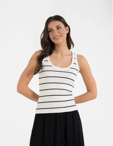 Topy na ramiączkach - Damska koszulka tank top w prążek bawełniana BIAŁY - produkt 1
