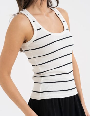 Topy na ramiączkach - Damska koszulka tank top w prążek bawełniana BIAŁY - produkt 10