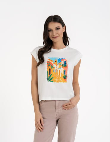 T-shirt damski bawełniany z nadrukiem