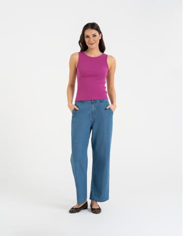 Topy na ramiączkach - Damska koszulka Tank Top w prążek FIOLETOWY - produkt 7