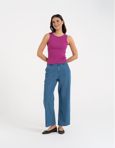 Topy na ramiączkach - Damska koszulka Tank Top w prążek FIOLETOWY - produkt 8