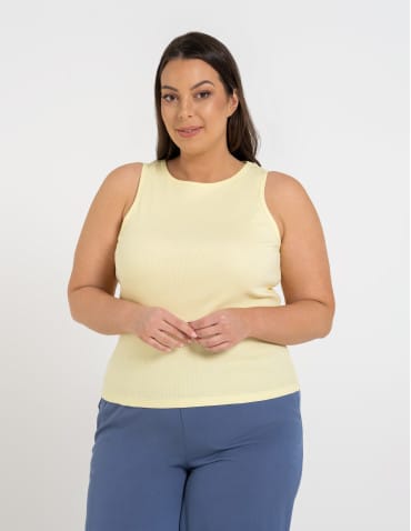 Topy na ramiączkach - Damska koszulka Tank Top w prążek ŻÓŁTY - produkt 7