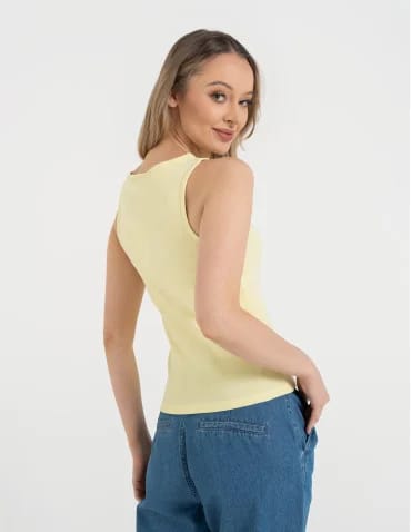 Topy na ramiączkach - Damska koszulka Tank Top w prążek ŻÓŁTY - produkt 1