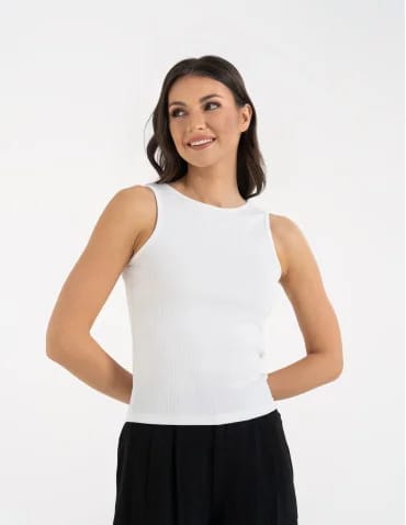 Topy na ramiączkach - Damska koszulka Tank Top w prążek BIAŁY - produkt 1