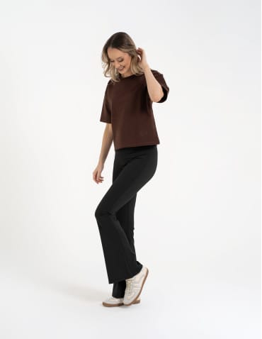 Legginsy z wysokim stanem - Legginsy dzwony damskie wysoki stan z rozszerzaną nogawką CZARNY - produkt 5