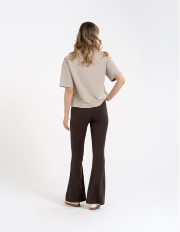 Legginsy z wysokim stanem - Legginsy dzwony damskie wysoki stan z rozszerzaną nogawką BRĄZOWY - produkt 4