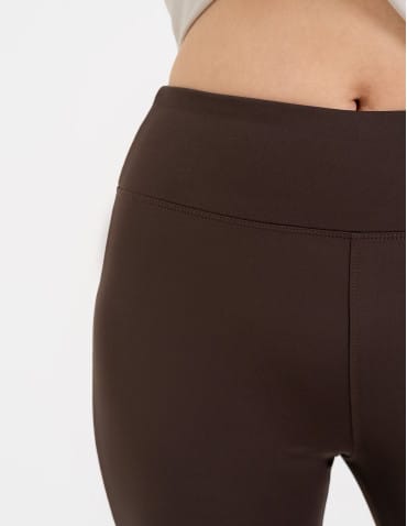 Legginsy z wysokim stanem - Legginsy dzwony damskie wysoki stan z rozszerzaną nogawką BRĄZOWY - produkt 2