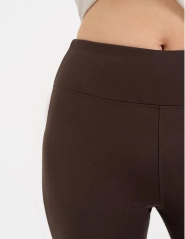 Legginsy dzwony damskie wysoki stan z rozszerzaną nogawką - BRĄZOWY - produkt 2
