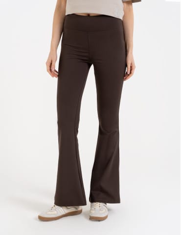 Legginsy z wysokim stanem - Legginsy dzwony damskie wysoki stan z rozszerzaną nogawką BRĄZOWY - produkt 7