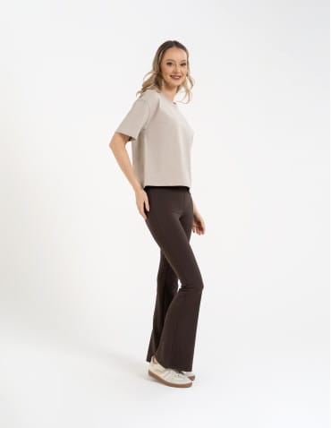 Legginsy z wysokim stanem - Legginsy dzwony damskie wysoki stan z rozszerzaną nogawką BRĄZOWY - produkt 3