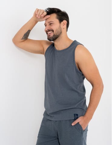 Koszulki i Tank Topy - Męski tank top gładka koszulka bez rękawów GRANATOWY - produkt 4