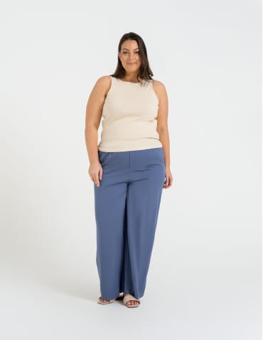 Topy na ramiączkach - Damska koszulka Tank Top w prążek BEŻOWY - produkt 7