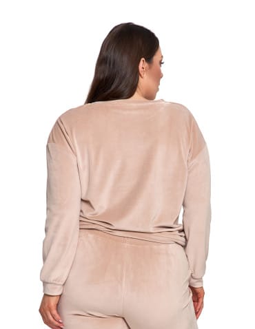 Bluzy damskie - Bluza damska welurowa bez kaptura z haftem BEŻOWY - produkt 2