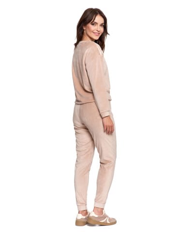 Bluzy damskie - Bluza damska welurowa bez kaptura z haftem BEŻOWY - produkt 7