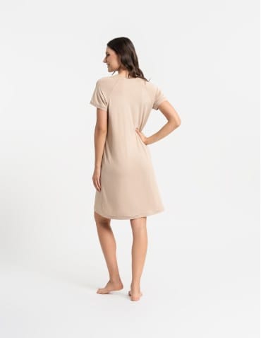 Koszule nocne z krótkim rękawem - Koszula nocna damska z krótkim rękawem Plus Size z wiskozy bambusowej BEŻOWY - produkt 8