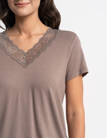 Piżamy z krótkim rękawem - Piżama damska z długimi spodniami Plus Size wiskoza bambusowa MOKKA - produkt 2