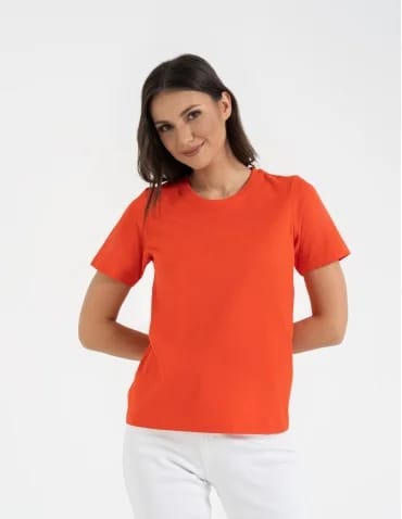 Koszulki z krótkim rękawem - T-shirt damski bawełniany bez szwów bocznych CZERWONY - produkt 1