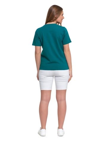 Koszulki z krótkim rękawem - T-shirt damski bawełniany bez szwów bocznych CIEMNY ZIELONY - produkt 3