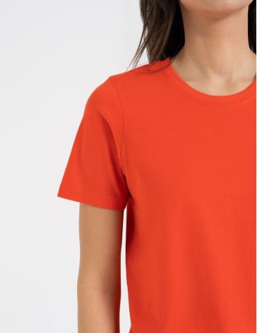 Koszulki z krótkim rękawem - T-shirt damski bawełniany bez szwów bocznych CZERWONY - produkt 4