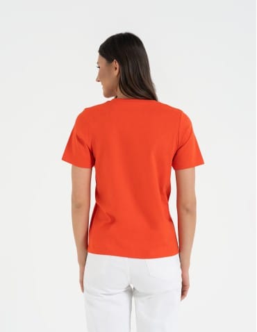 Koszulki z krótkim rękawem - T-shirt damski bawełniany bez szwów bocznych CZERWONY - produkt 7