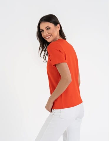 Koszulki z krótkim rękawem - T-shirt damski bawełniany bez szwów bocznych CZERWONY - produkt 8