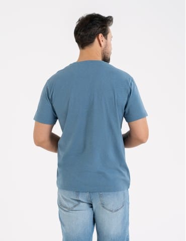 Koszulki z krótkim rękawem - T-shirt męski bawełniany z nadrukiem monochromatycznym NIEBIESKI - produkt 4