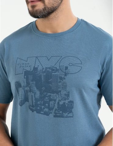 Koszulki z krótkim rękawem - T-shirt męski bawełniany z nadrukiem monochromatycznym NIEBIESKI - produkt 2