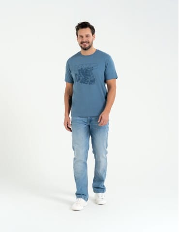 Koszulki z krótkim rękawem - T-shirt męski bawełniany z nadrukiem monochromatycznym NIEBIESKI - produkt 3